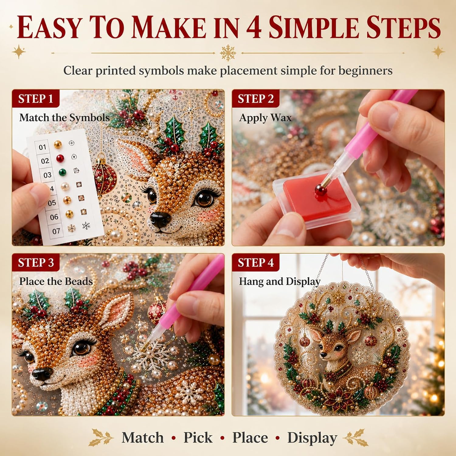 Christmas pearl suncatcher DIY kit four-step crafting guide for beginners