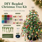 DIY beaded Christmas tree kit with beads, ornaments, assembly materials, angel topper and base